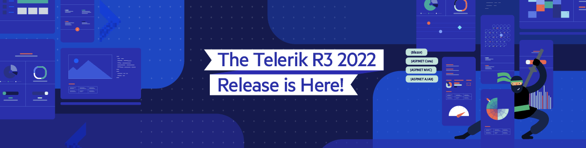 Telerik Ninja with list of Blazor, ASP.NET Core, ASp.NET MVC, and ASP.NET AJAX