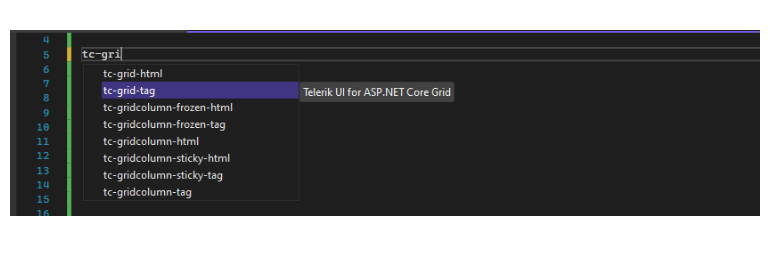 VS Telerik ASP.NET Core Code Snippets