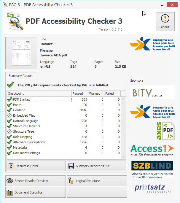 PDF accessibility checker with a compliant document