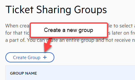 A button to create a new group on the Ticket Sharing Groups page