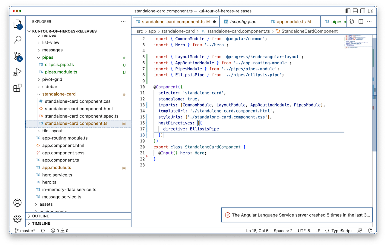 Le serveur Angular Language Service a planté 5 fois au cours des 3 derniers...