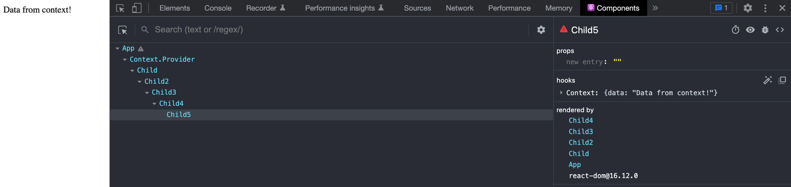 Running example of useContext with many child components