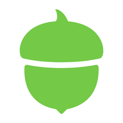 The logo for Acorns is a pictorial mark. There are no words, only a bright green icon in the shape of an acorn.