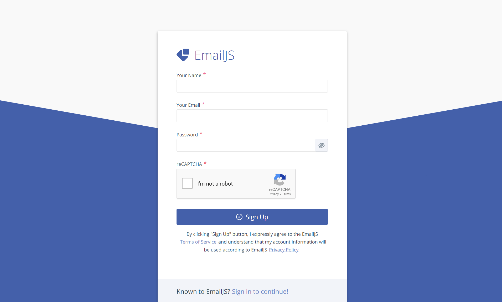 EmailJS create account