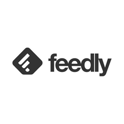 The logo for Feedly is a combination mark. On the left is a black box with rounded corners turned on its corner. It has three bars in the middle of it that could either be an abstract version of the letter “F” or represent a bar graph. On the right is the word “feedly”.
