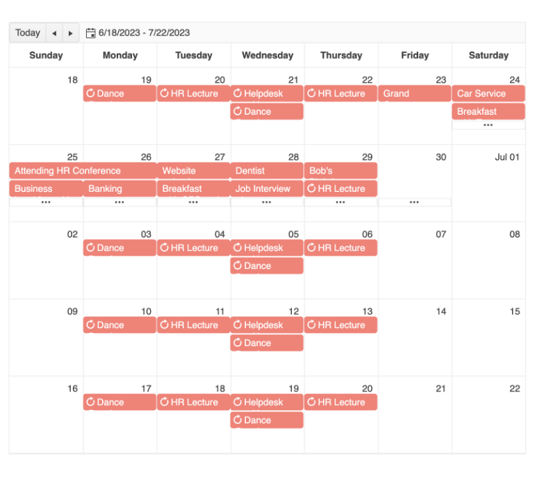 Calendar shows 6/18/2023-7/22/2023