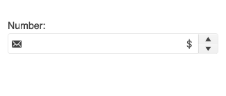 Number textbox has an envelope icon on left and dollar sign on right, with up and down arrows to the right of that