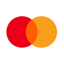 The logo for Mastercard is an abstract mark. There are no words, only two circles — a red one on the left, an orange one on the right, and they come together like a Venn diagram.