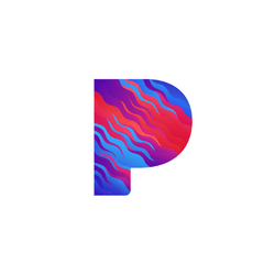 The app logo for Pandora is a letterform. It’s an uppercase “P” shape with wavy colors of blue, red, and purple running through it.