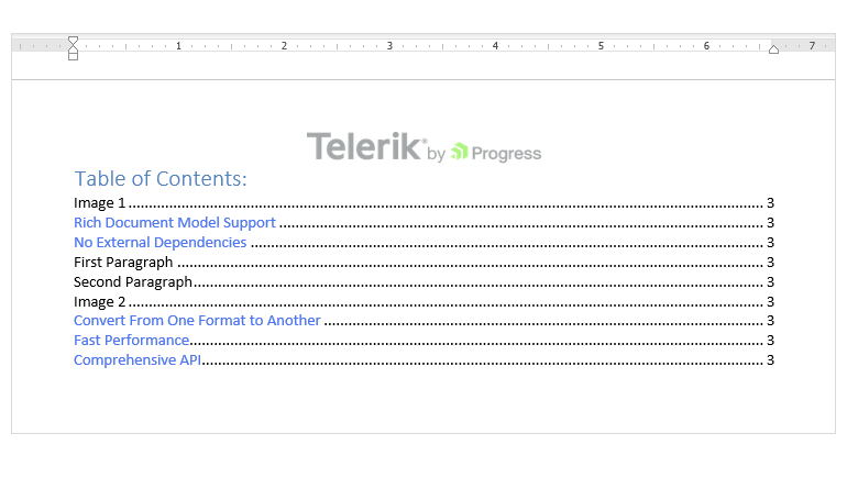 Telerik Document Processing Table Of Contents