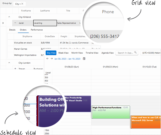 Windows 11 Theme with schedule view and grid view