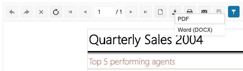 Exporting Options Customized, showing only PDF and Word options