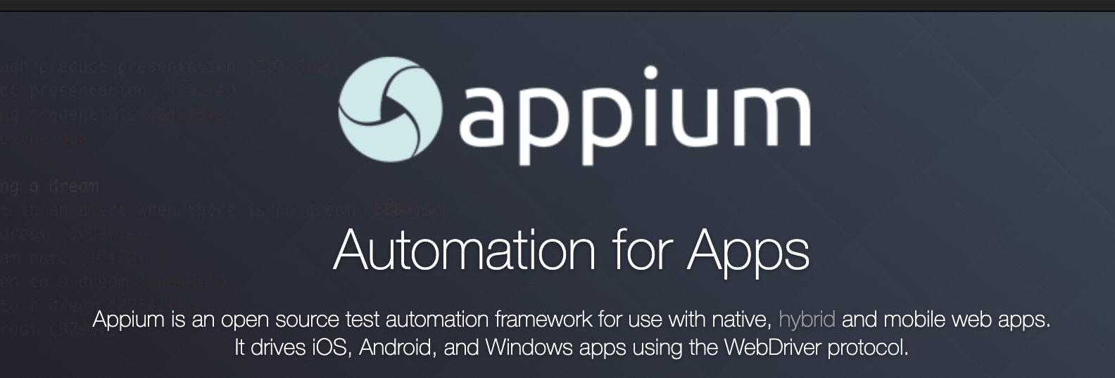 Screenshot of Appium homepage