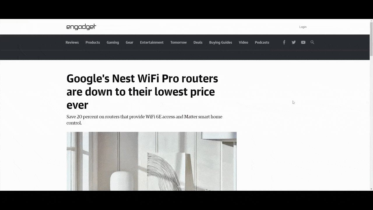 A GIF shows what a reader sees when they scroll past a blog post about the Google Nest WiFi router. Instead of coming to an end, they see five additional posts about other products.