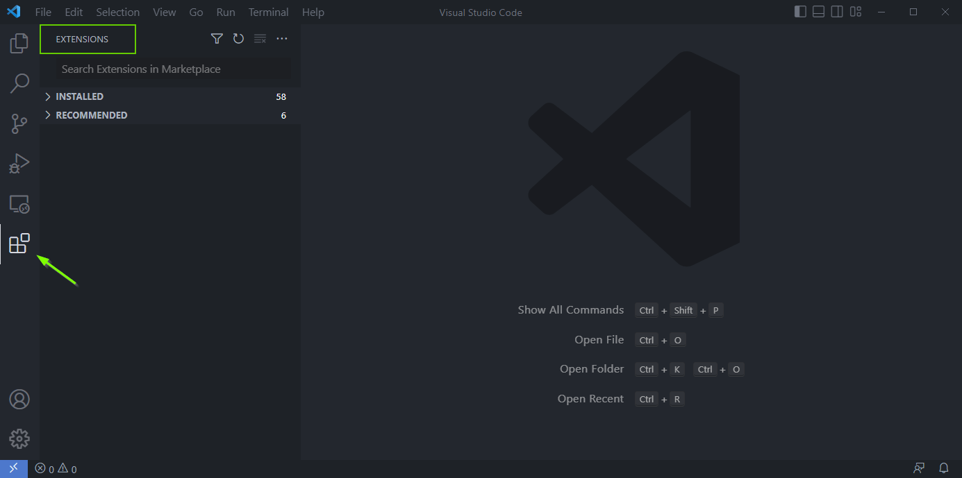 Extensions menu