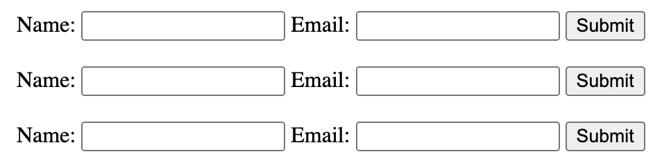 Three lines of the Name and Email form