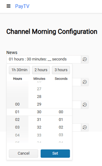 A TV programming app allows time inputs