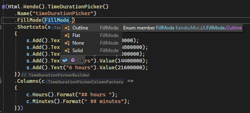 FillMode with options for outline, flat, none, solid