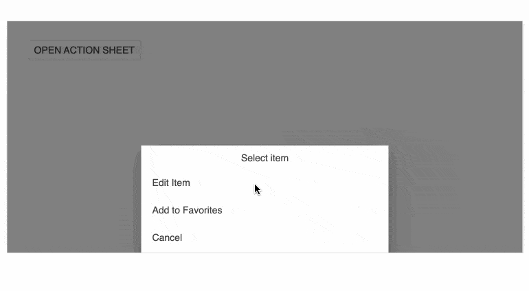 Open Action Sheet has menu items for edit item, add to favorites, and cancel