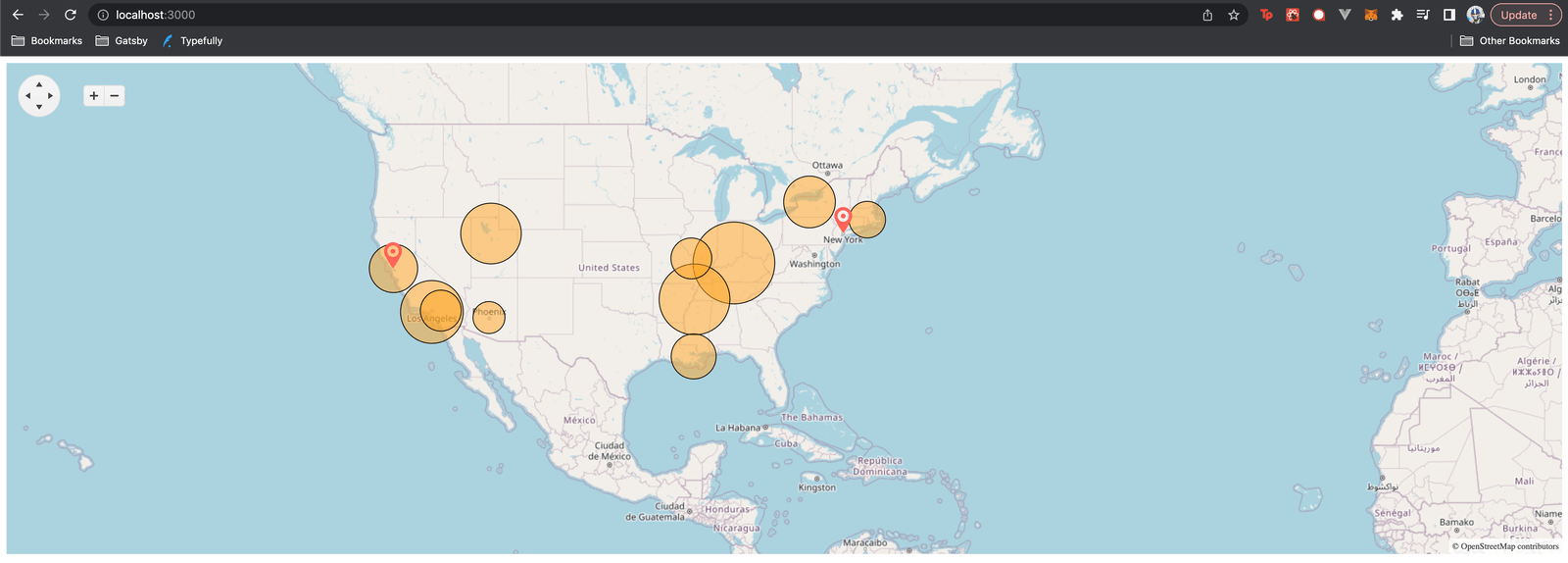 U.S. map with overlapping bubbles