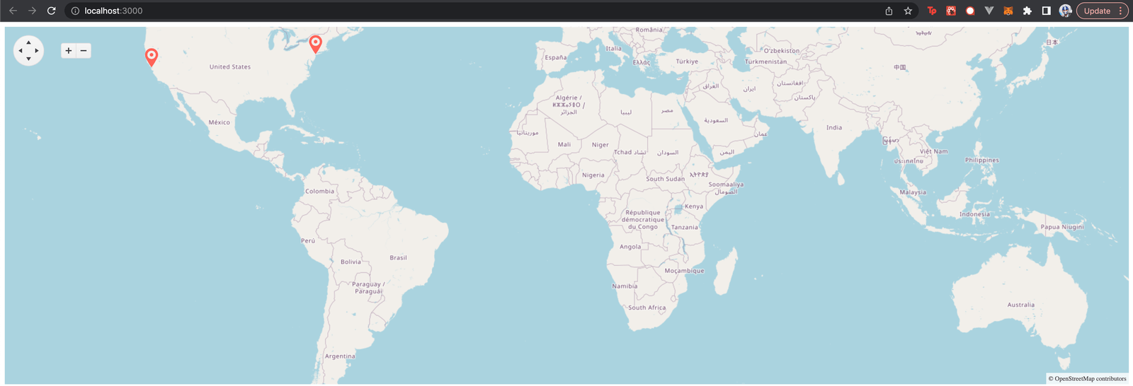 World map shows two markers, San Francisco and New York