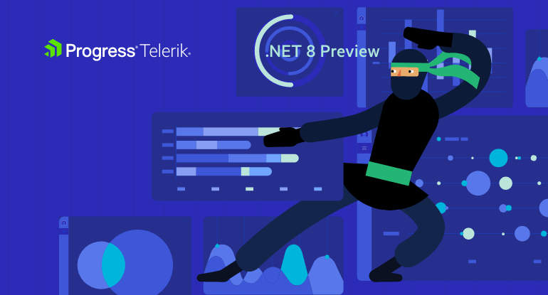 Progress Telerik ninja illustrated with .NET 8 Preview