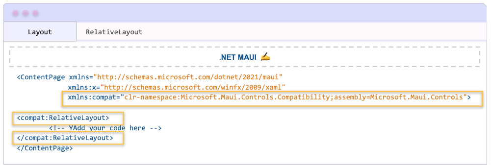 For .NET MAUI: ContentPage xmlns=