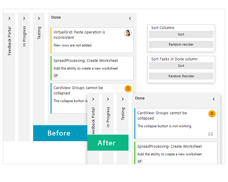 Taskboard sorting