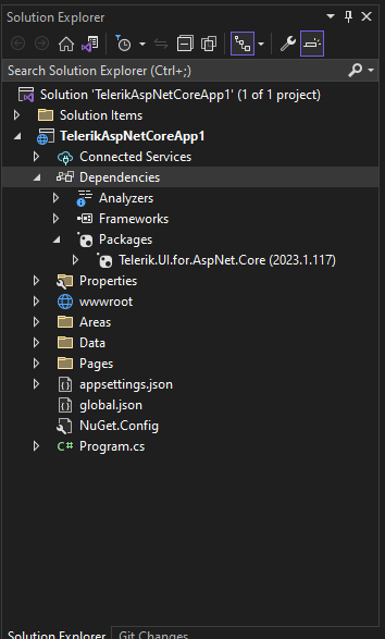 Solution Telerik AspNetCoreApp1 with complete file set