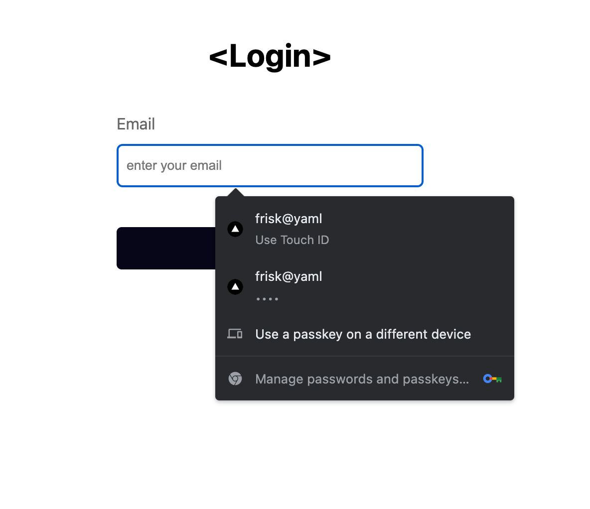 login page with autofill