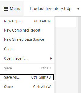 The hamburger Menu in the upper right corner displayed again but, this time, the Save As choice is selected.