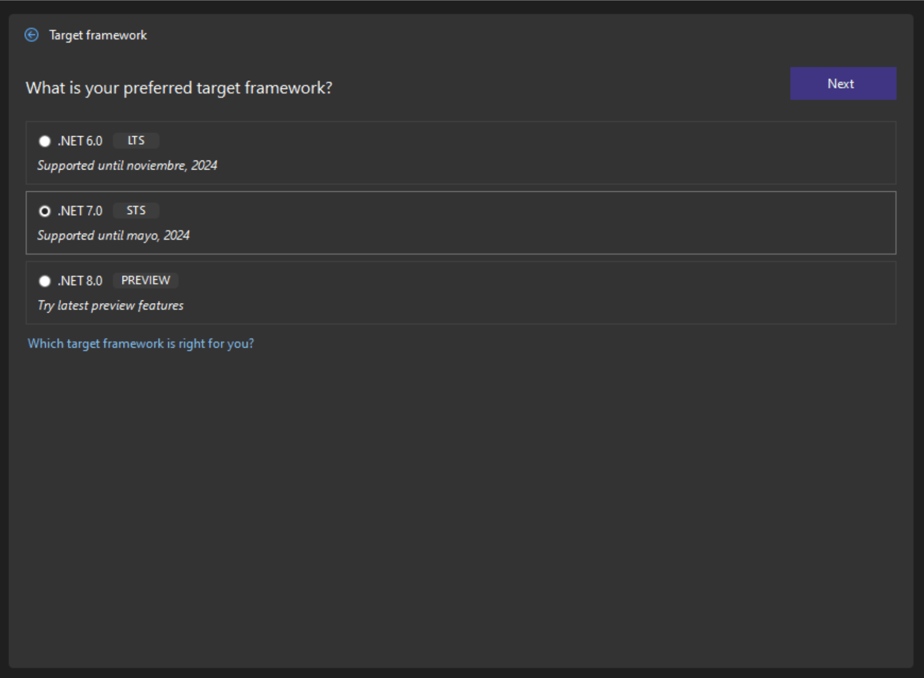 What is your preferred target framework? .Net 6, .net 7, .NET 8.