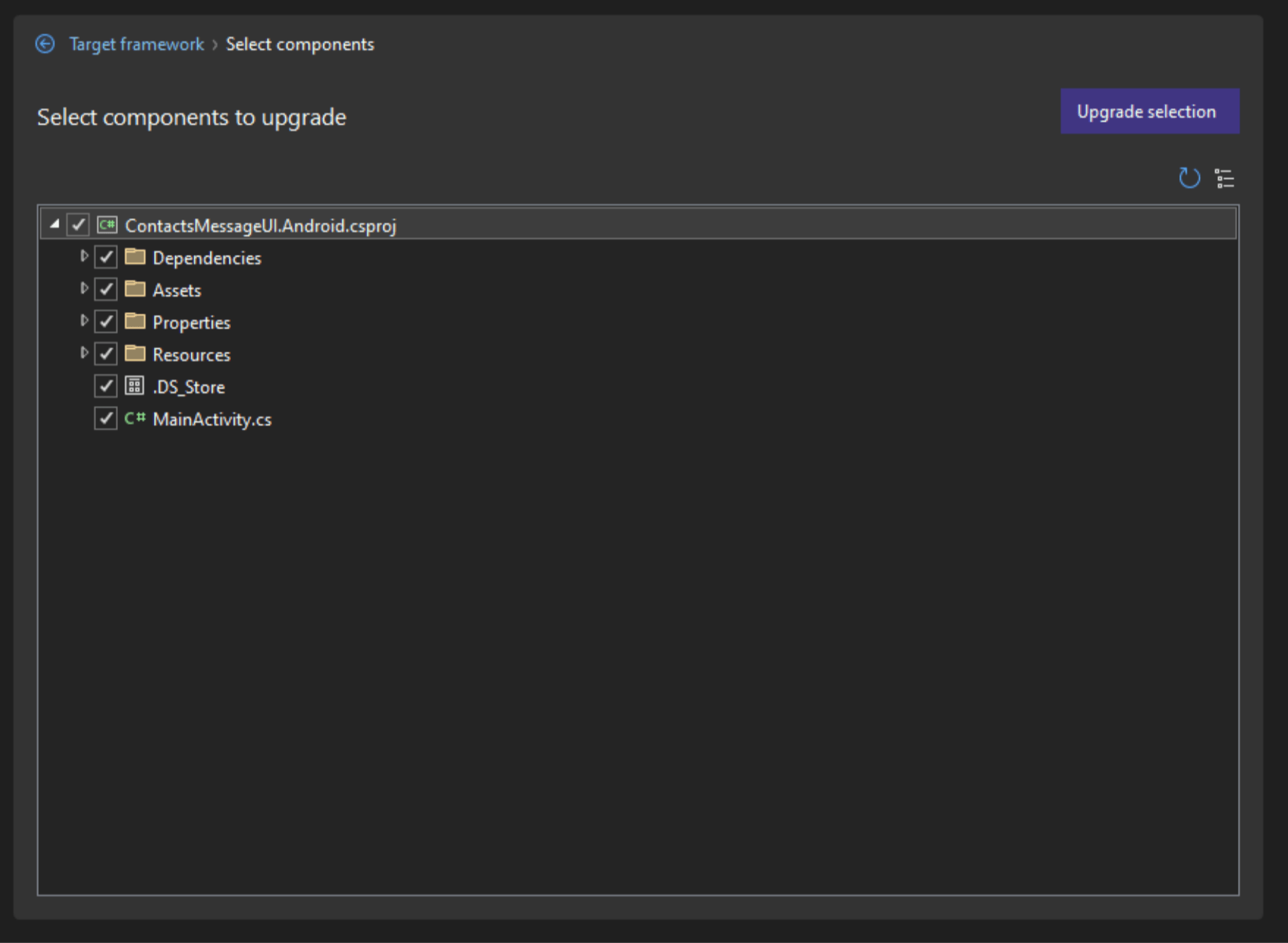 Select components to upgrade.