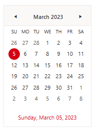 highlighted calendar date is red