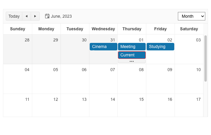 On a calendar view, one event is highlighted with a red border