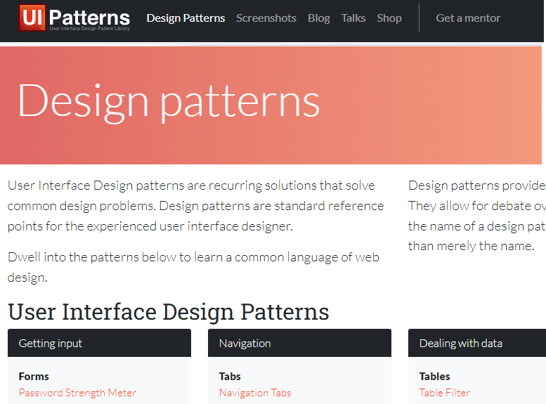 A screenshot of the UI Patterns site