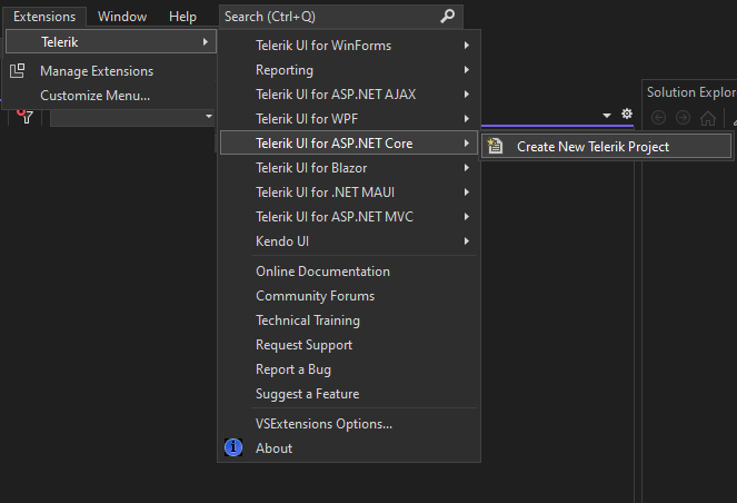 Extensions - Telerik - Telerik UI for ASP.NET Core - Create New Telerik Project