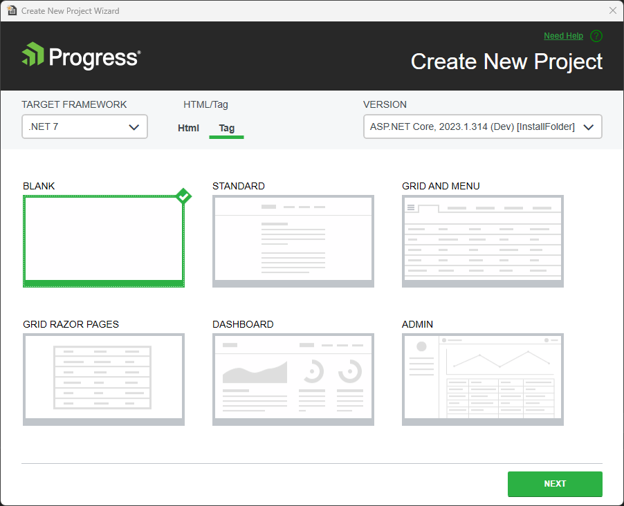 Create New Project screen has templates - blank is selected