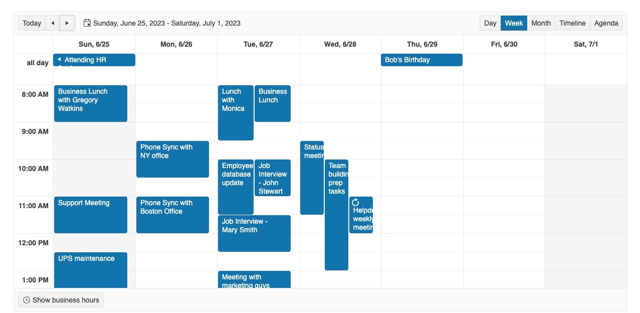 Kendo UI for Angular Scheduler Week View Example
