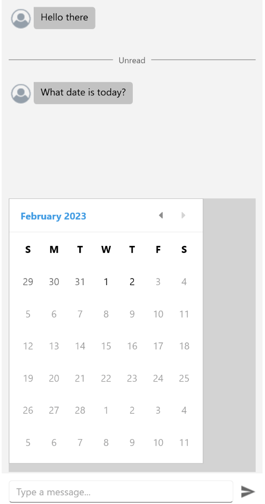 The date picker looks more like a popup from the chat's text entry field