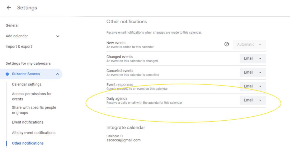 Gmail and Google Calendar users are able to enable a Daily Agenda email. They’ll find this setting from their calendar’s settings page under Other notifications.