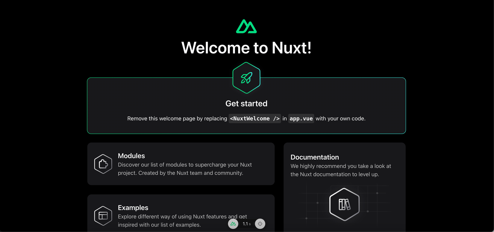 welcome to Nuxt landing page
