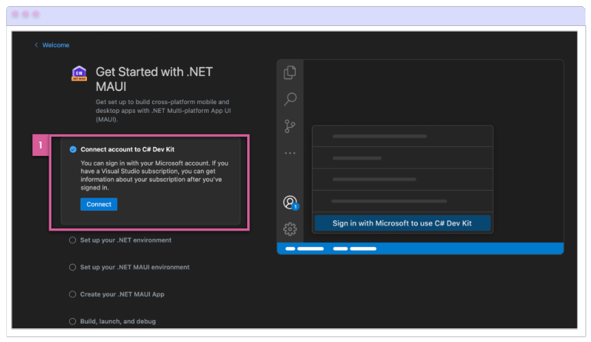 Connect account to C# Dev Kit