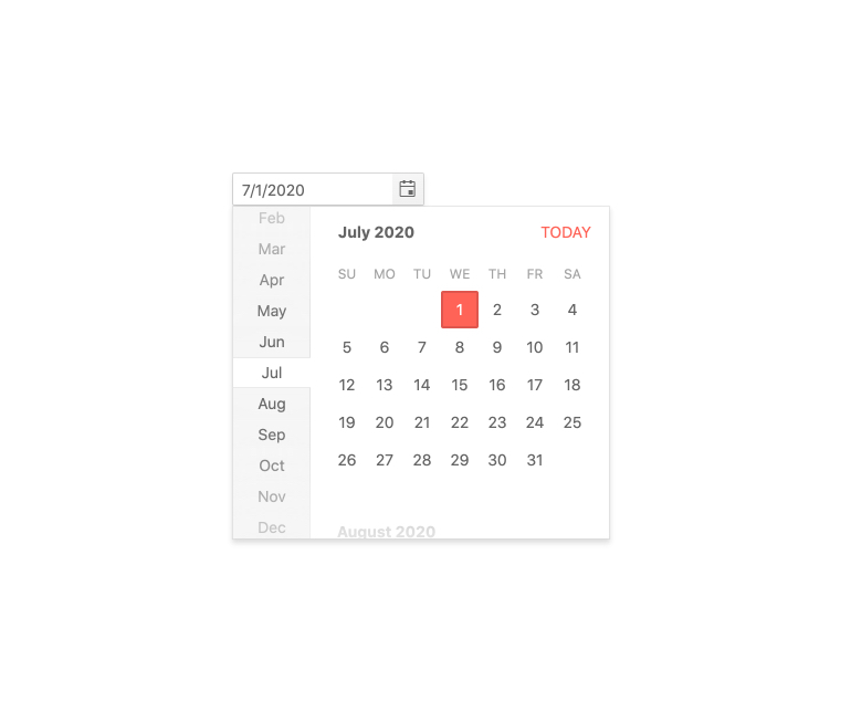 Dropdown calendar selection tool