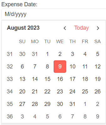 datepicker calendar for expense date