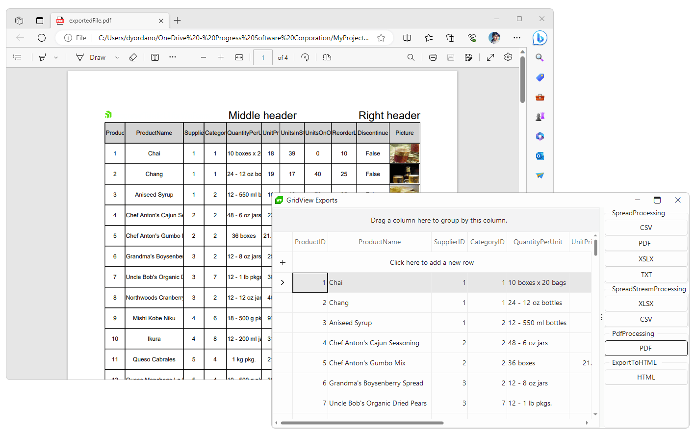 PDF file has logo, middle header and right header
