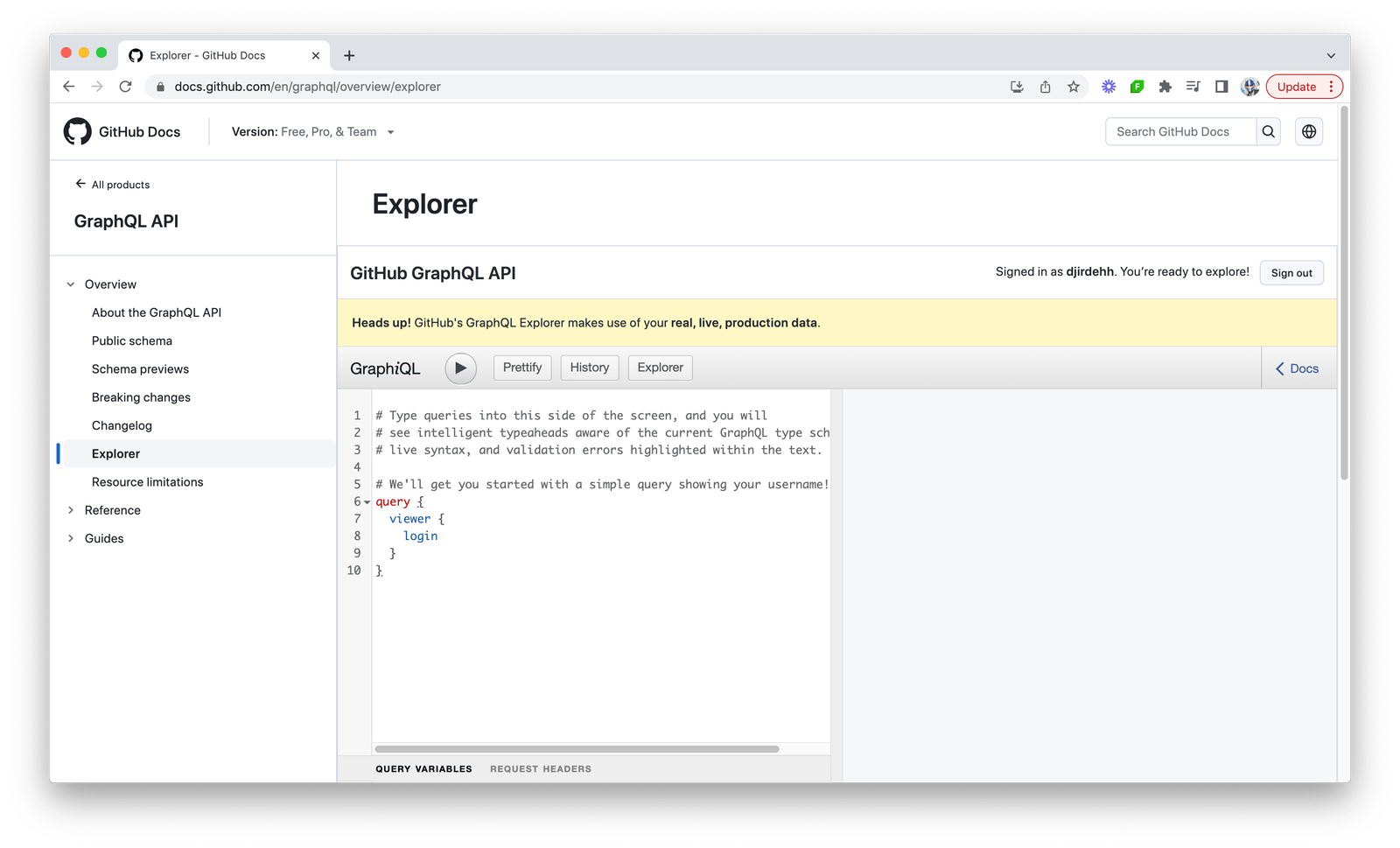 GitHub GraphQL API Explorer