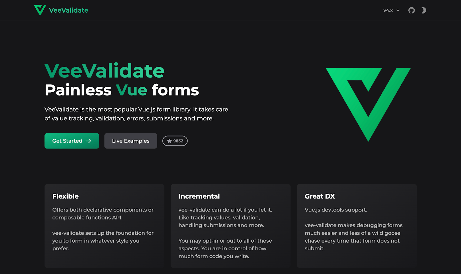 The homepage of VeeValidate
