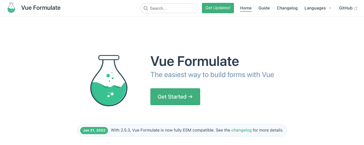 The homepage of Vue Formulate