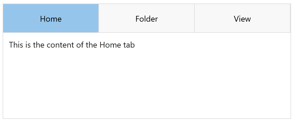 Home tab says 'This is the content for the Home tab.'